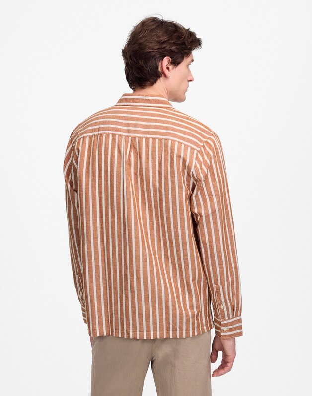 Button-Up Shirt in Cotton-Linen Blend SADDLE BROWN