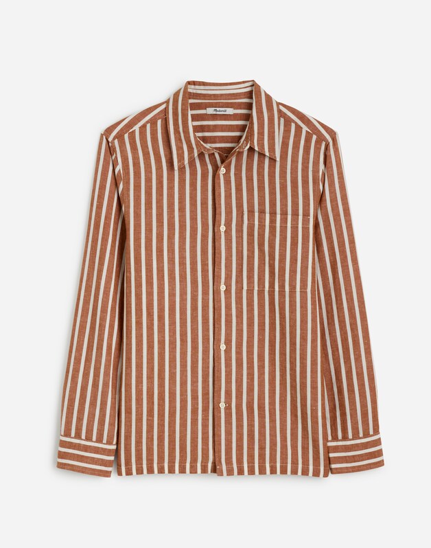 Button-Up Shirt in Cotton-Linen Blend SADDLE BROWN