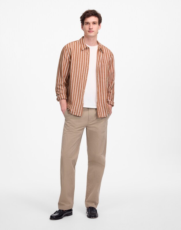 Button-Up Shirt in Cotton-Linen Blend SADDLE BROWN