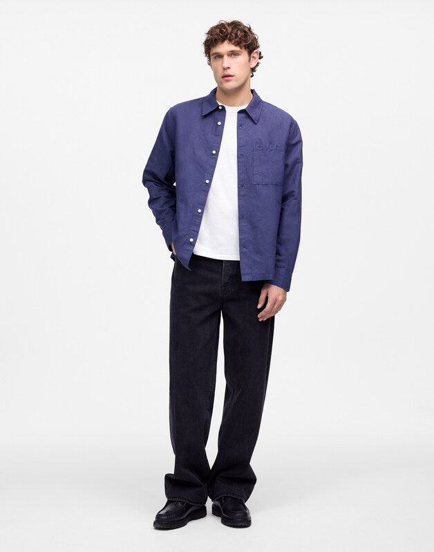 Button-Up Shirt in Cotton-Linen Blend DARK INDIGO
