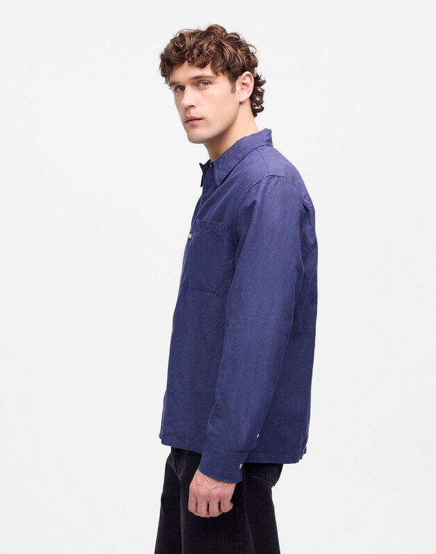 Button-Up Shirt in Cotton-Linen Blend DARK INDIGO