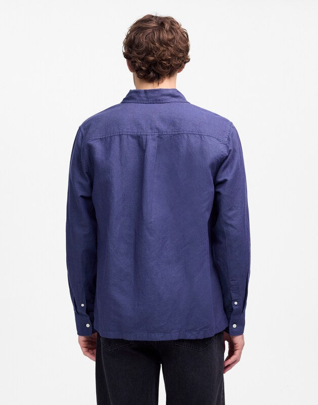 Button-Up Shirt in Cotton-Linen Blend DARK INDIGO
