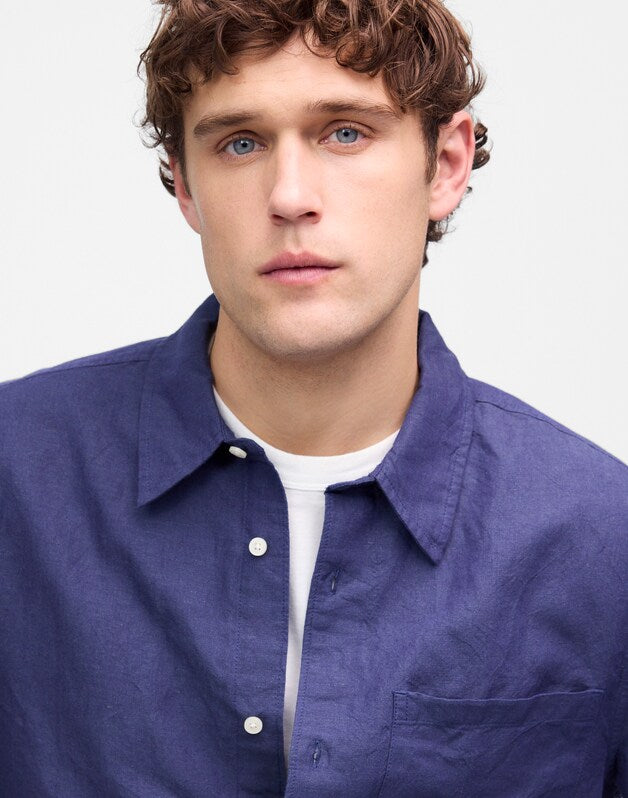 Button-Up Shirt in Cotton-Linen Blend DARK INDIGO