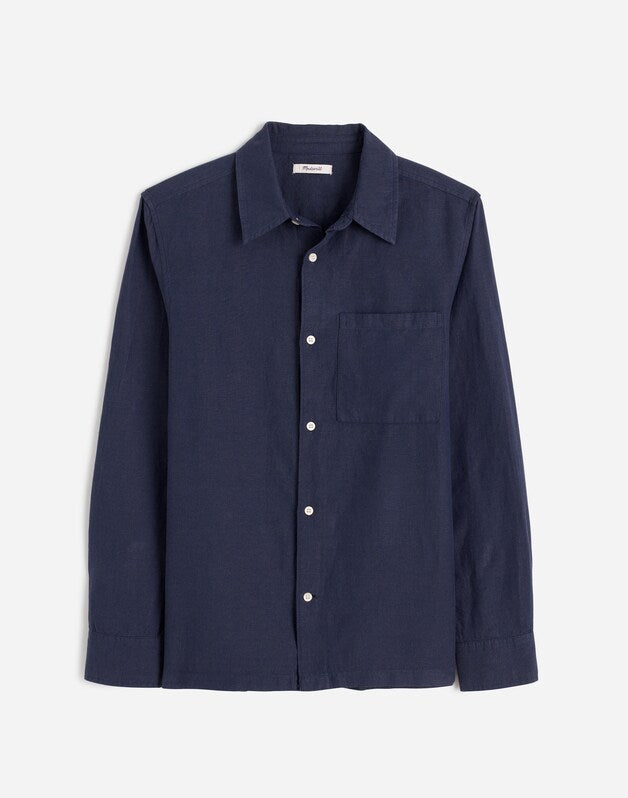 Button-Up Shirt in Cotton-Linen Blend DARK INDIGO