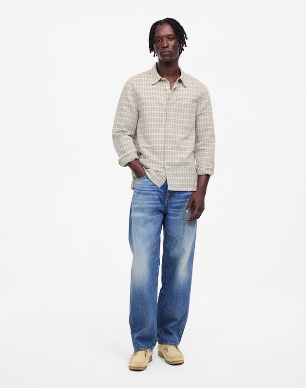 Button-Up Shirt in Cotton-Linen Blend SAFFRON PLAID