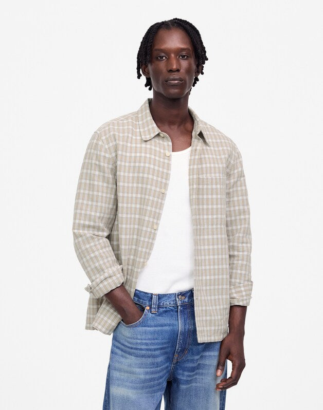 Button-Up Shirt in Cotton-Linen Blend SAFFRON PLAID