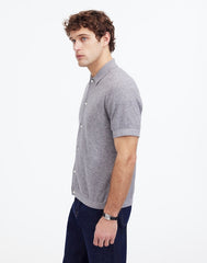 Marled Cotton Button-Up Sweater Polo GREY MARL