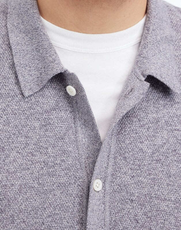 Marled Cotton Button-Up Sweater Polo GREY MARL