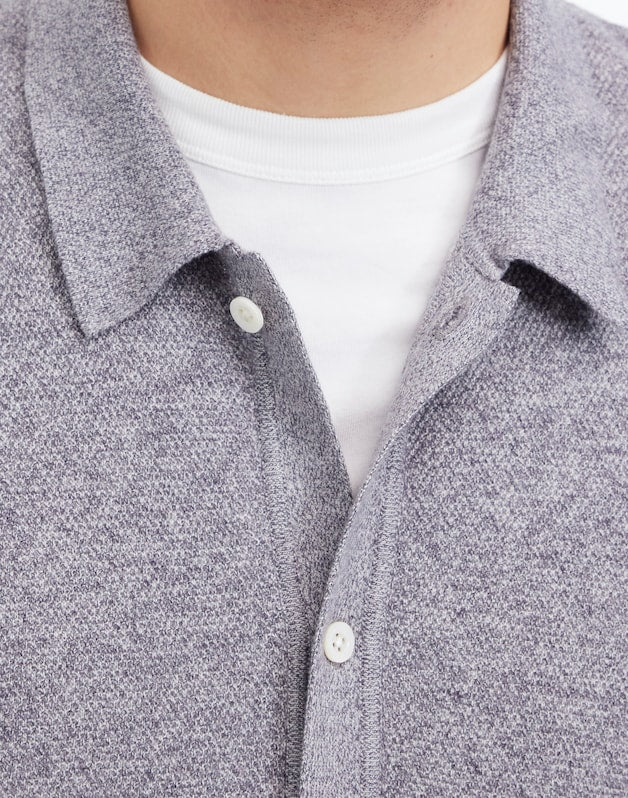 Marled Cotton Button-Up Sweater Polo GREY MARL