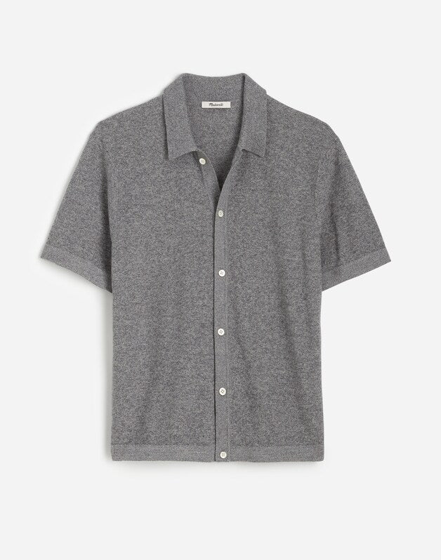 Marled Cotton Button-Up Sweater Polo GREY MARL