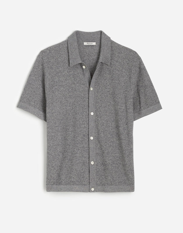 Marled Cotton Button-Up Sweater Polo GREY MARL