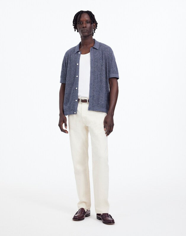 Marled Cotton Button-Up Sweater Polo NAVY MARL