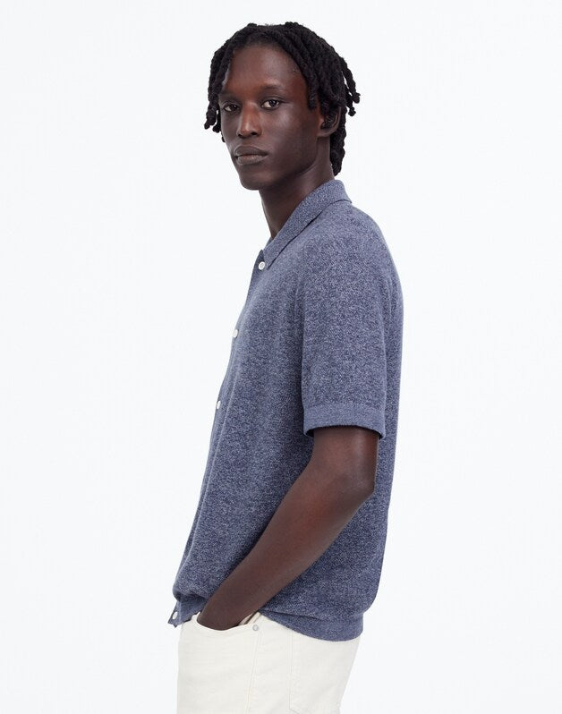 Marled Cotton Button-Up Sweater Polo NAVY MARL