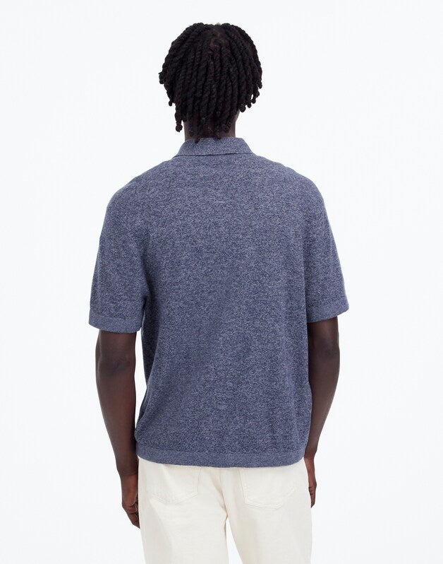 Marled Cotton Button-Up Sweater Polo NAVY MARL