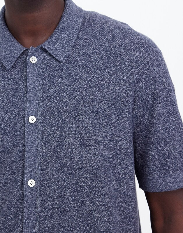 Marled Cotton Button-Up Sweater Polo NAVY MARL