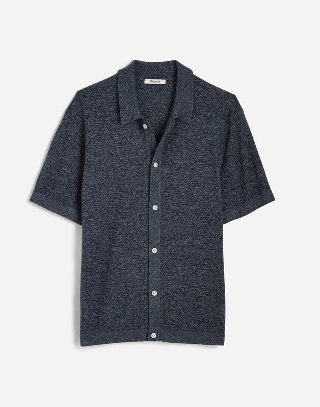 Marled Cotton Button-Up Sweater Polo NAVY MARL