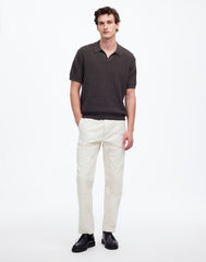 Waffle-Knit Johnny-Collar Sweater Polo DARK SURPLUS