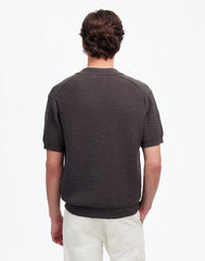 Waffle-Knit Johnny-Collar Sweater Polo DARK SURPLUS