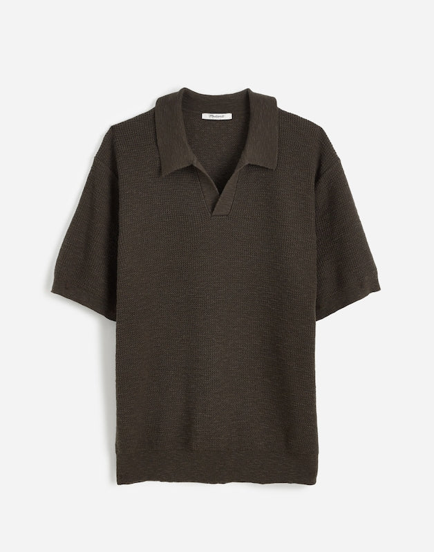 Waffle-Knit Johnny-Collar Sweater Polo DARK SURPLUS