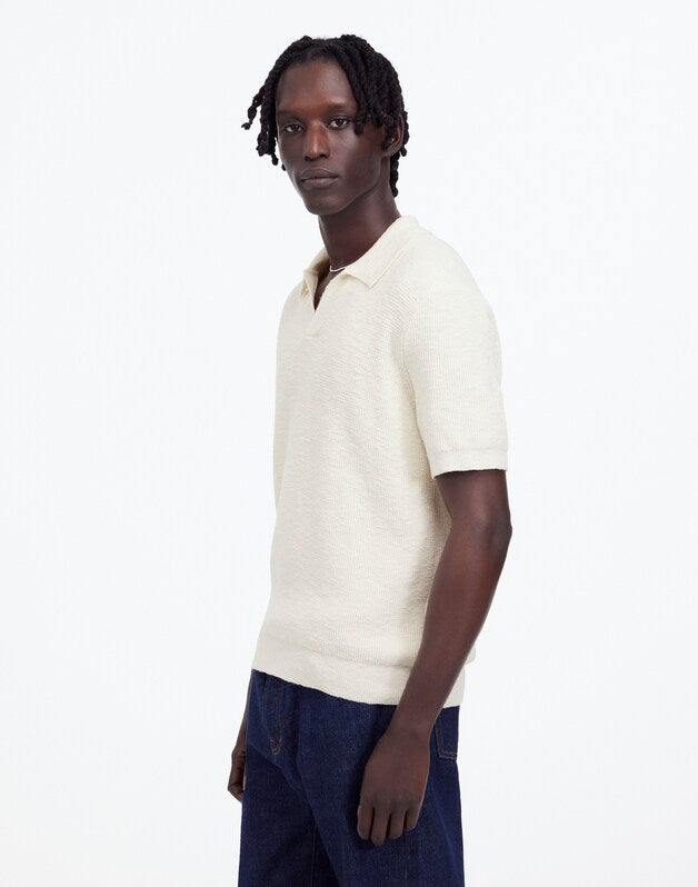 Waffle-Knit Johnny-Collar Sweater Polo VINTAGE IVORY