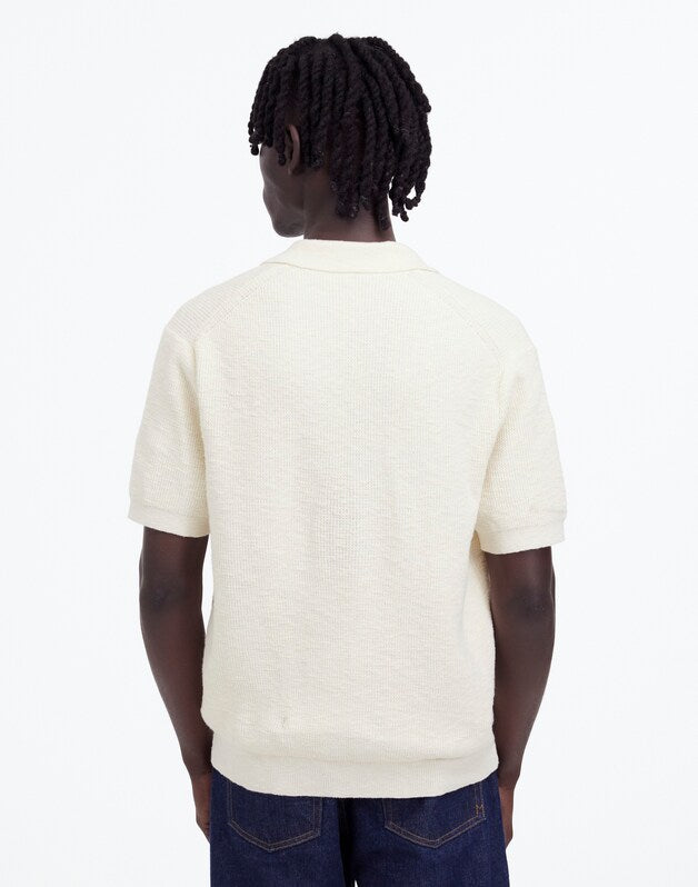 Waffle-Knit Johnny-Collar Sweater Polo VINTAGE IVORY