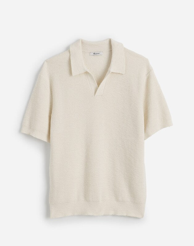 Waffle-Knit Johnny-Collar Sweater Polo VINTAGE IVORY