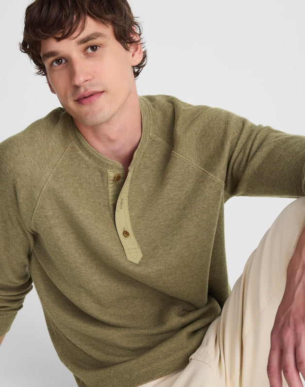 French Rib Knit Long-Sleeve Henley Tee HEATHER SAGEBRUSH