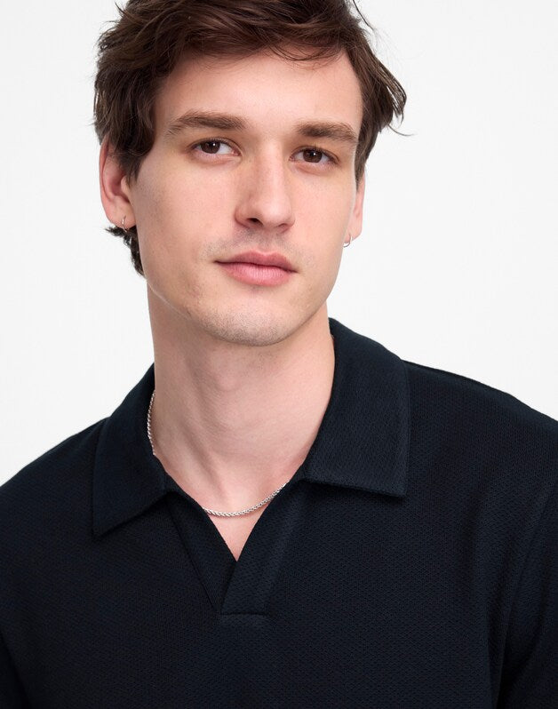 Johnny-Collar Polo in Heavyweight Mesh DARK NAVY