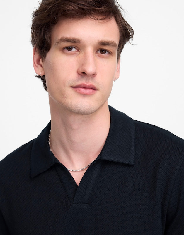 Johnny-Collar Polo in Heavyweight Mesh DARK NAVY