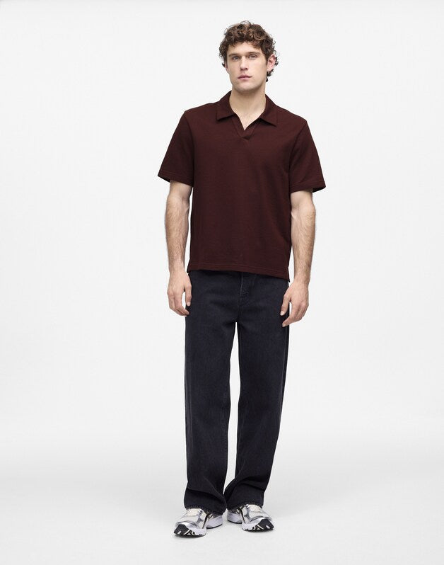 Johnny-Collar Polo in Heavyweight Mesh CHOCOLATE RAISIN