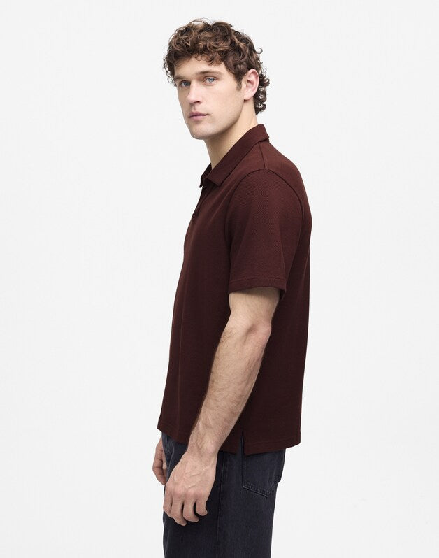 Johnny-Collar Polo in Heavyweight Mesh CHOCOLATE RAISIN