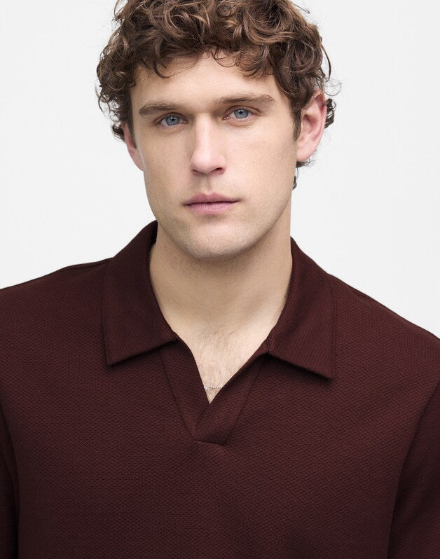 Johnny-Collar Polo in Heavyweight Mesh CHOCOLATE RAISIN