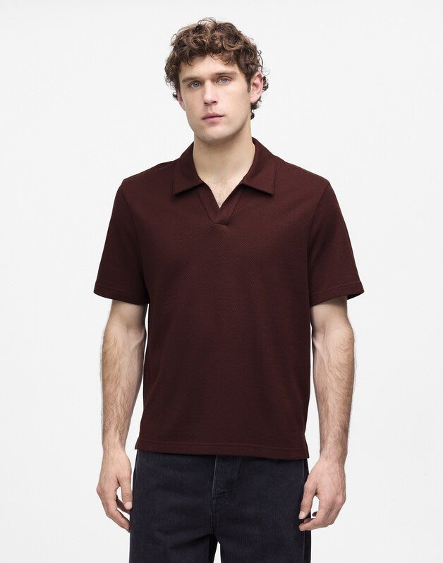 Johnny-Collar Polo in Heavyweight Mesh CHOCOLATE RAISIN