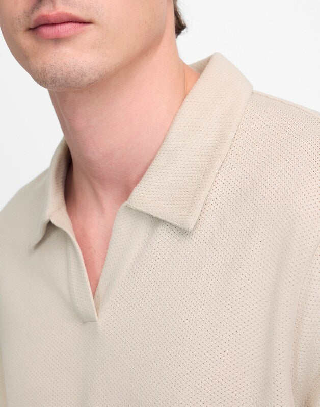 Johnny-Collar Polo in Heavyweight Mesh DOVE