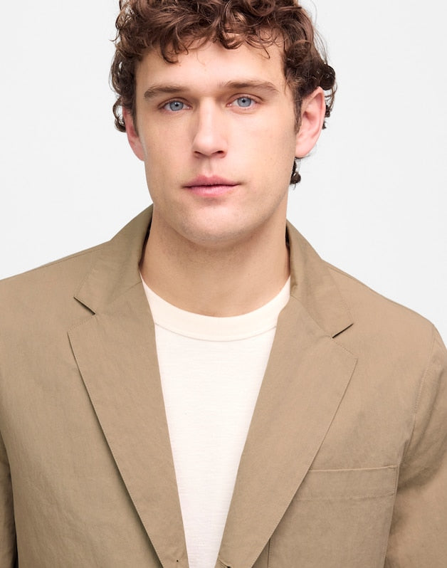 Unstructured Three-Button Blazer in Cotton Blend DESERT TAUPE