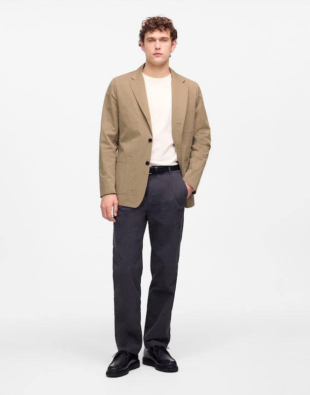 Unstructured Three-Button Blazer in Cotton Blend DESERT TAUPE