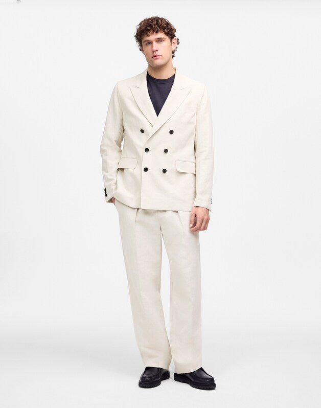 Double-Breasted Blazer in Cotton-Linen Blend BONE