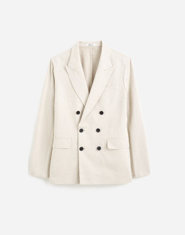 Double-Breasted Blazer in Cotton-Linen Blend BONE