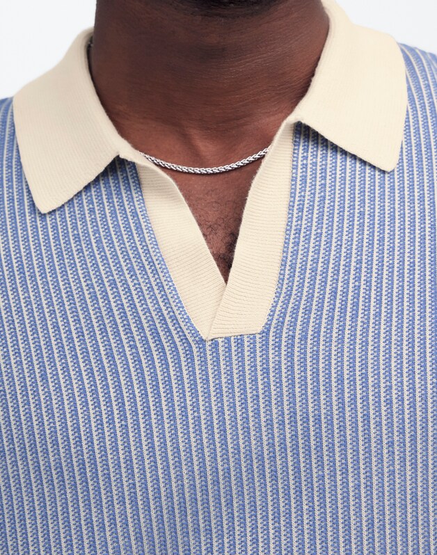 Tuck Stitch Johnny-Collar Sweater Polo DOVE