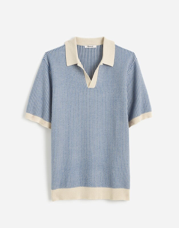 Tuck Stitch Johnny-Collar Sweater Polo DOVE