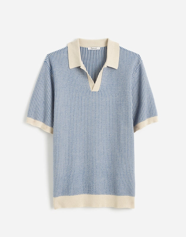 Tuck Stitch Johnny-Collar Sweater Polo DOVE