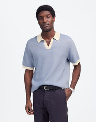 Tuck Stitch Johnny-Collar Sweater Polo DOVE