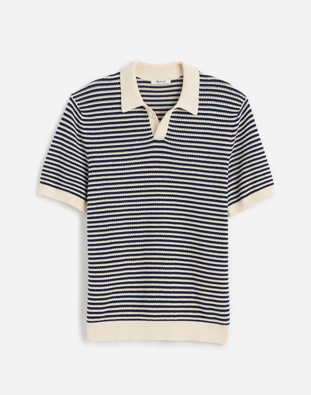 Pointelle Stitch Single-Button Sweater Polo ANTIQUE NAVY