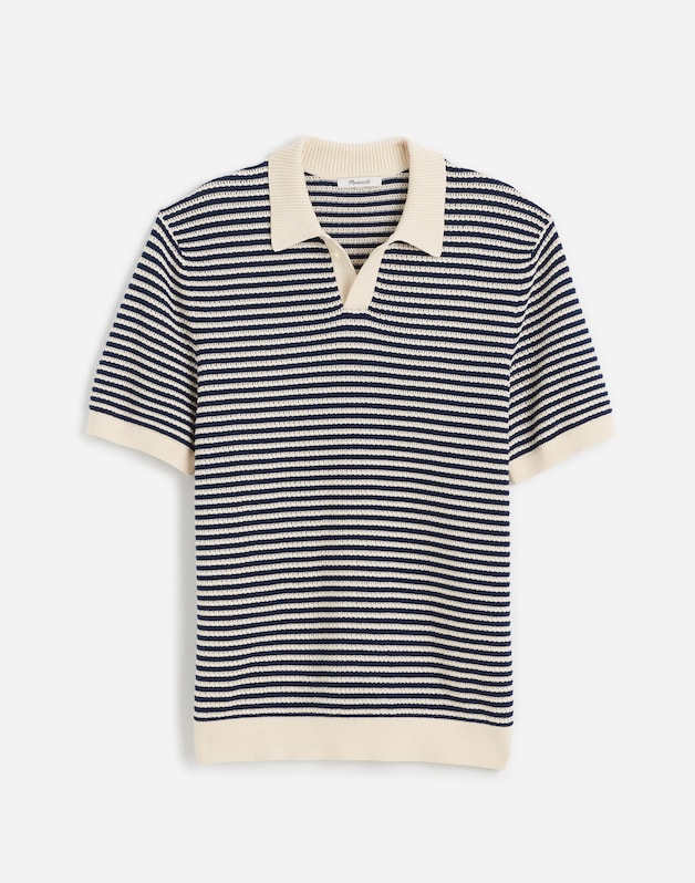 Pointelle Stitch Single-Button Sweater Polo ANTIQUE NAVY