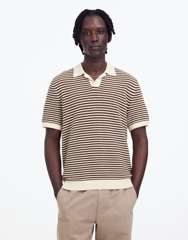 Pointelle Stitch Single-Button Sweater Polo BURNISHED BROWN