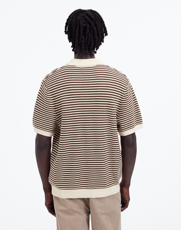 Pointelle Stitch Single-Button Sweater Polo BURNISHED BROWN