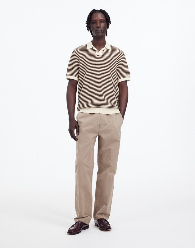 Pointelle Stitch Single-Button Sweater Polo BURNISHED BROWN