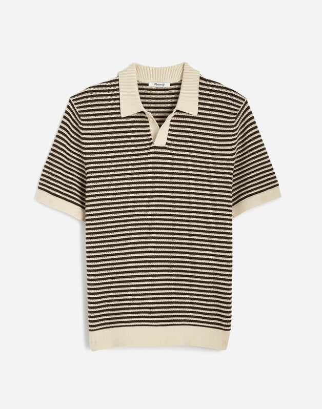 Pointelle Stitch Single-Button Sweater Polo BURNISHED BROWN