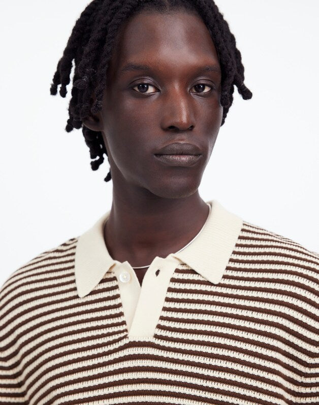 Pointelle Stitch Single-Button Sweater Polo BURNISHED BROWN