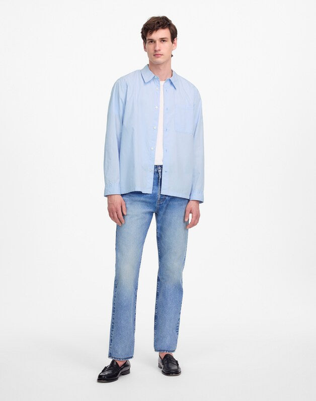 Straight-Hem Cotton Button-Up Shirt WHISPER BLUE